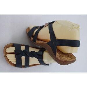 Abeo Women's Bea Braid US 6p Leather Navy Strappy Flats Sandals Shoes